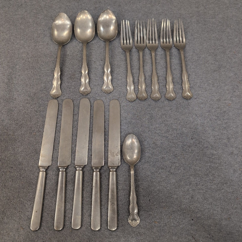 Crescent Nickel Silver Flatware Set 14pc Ornate Scroll Forks Spoons Knives